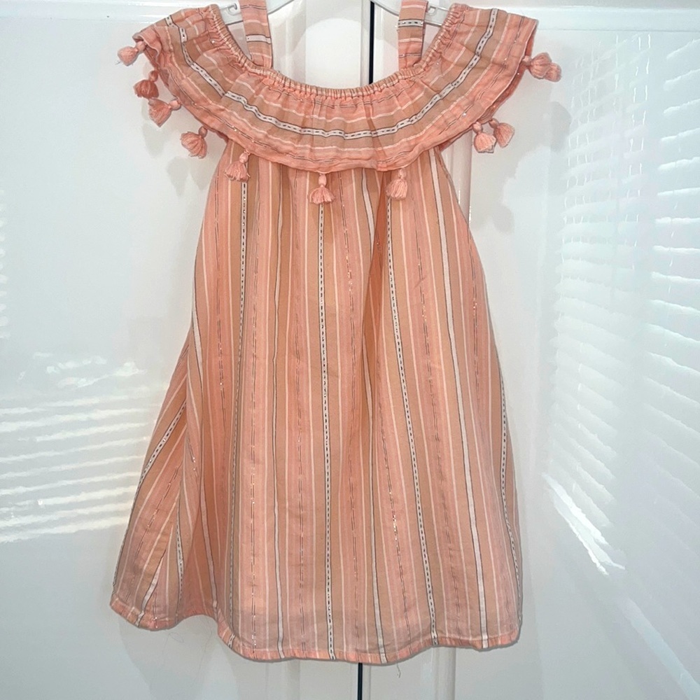 Lulurain girls off shoulder dress with shiny rainbow color stitching